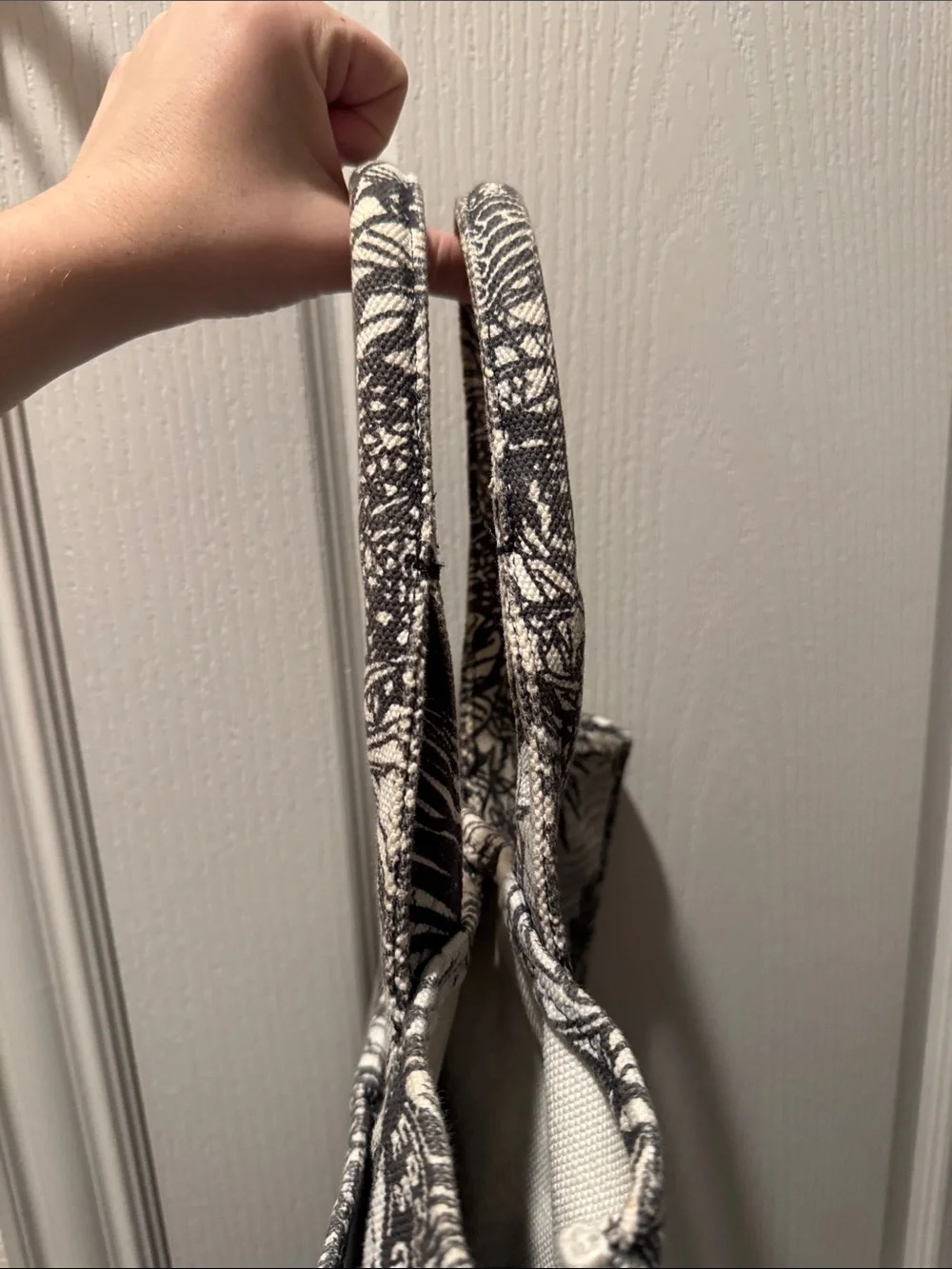 Vince Camuto Black and White Botanical Canvas Tote
